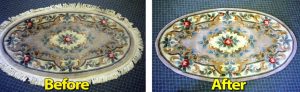before and after repair binding of Chinese oval rug