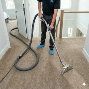 Professional technician from Luv-A-Rug performing deep in-home carpet cleaning in a Greater Victoria BC residence.