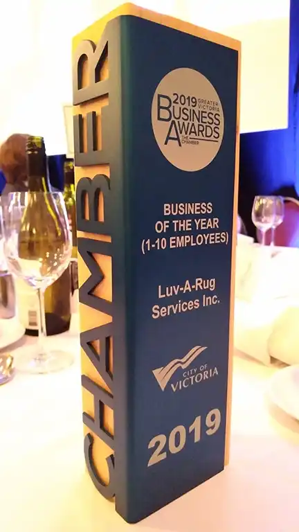 Chamber award 2019 for Luvarug area rug cleaning Victoria BC